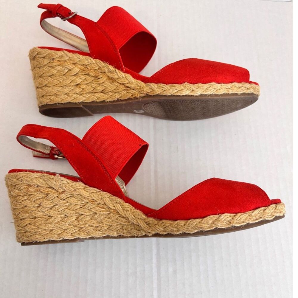 BANDOLINO Red Wedge Women's Espadrille Open Sling Back Open Toe Sandals 9M - Picture 6 of 9
